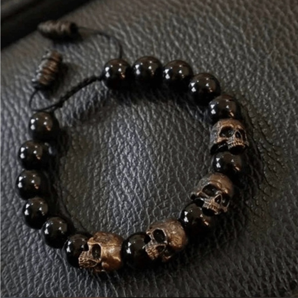 Black Beaded Skull Bracelet